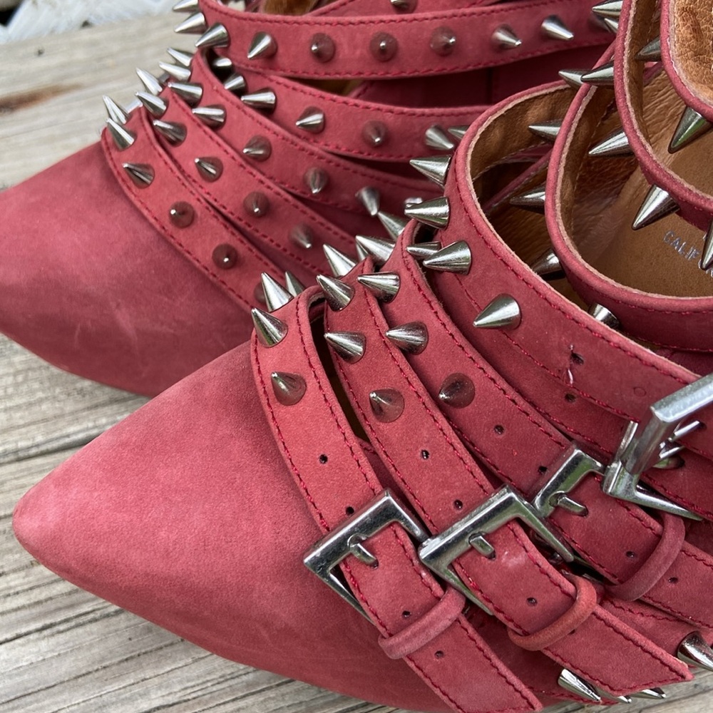 Jeffrey Campbell Zip-2 Stud Brick Red Nubuck Leather Wedge Shoes Women's Size 6 - Picture 5 of 14